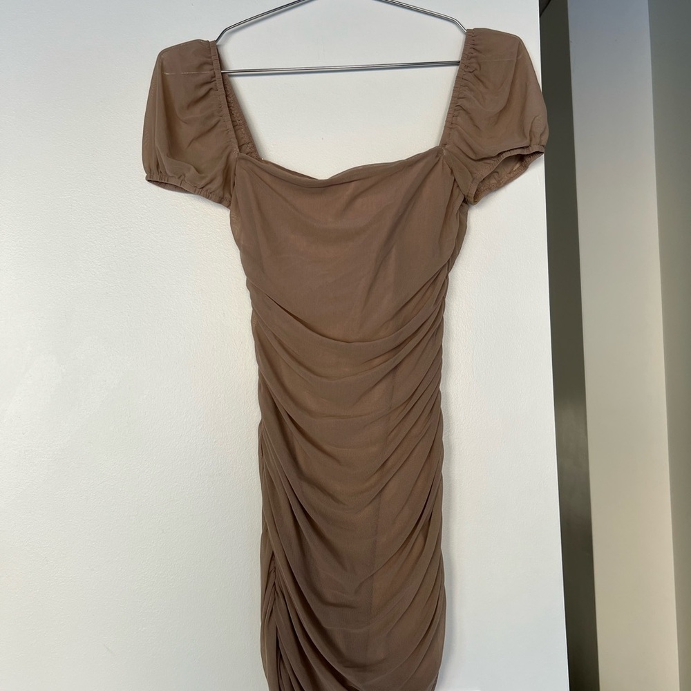 Princess Polly Tan Ruched Bodycon Mini Dress